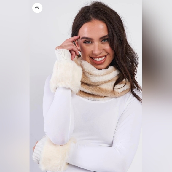 Ivory Striped Twisted Infinity Scarf - Picture 5 of 5